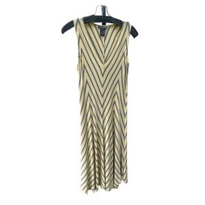 Chelsea & Theodore Pale Yellow Gray diagonal Stripes V Neck Sleeveless